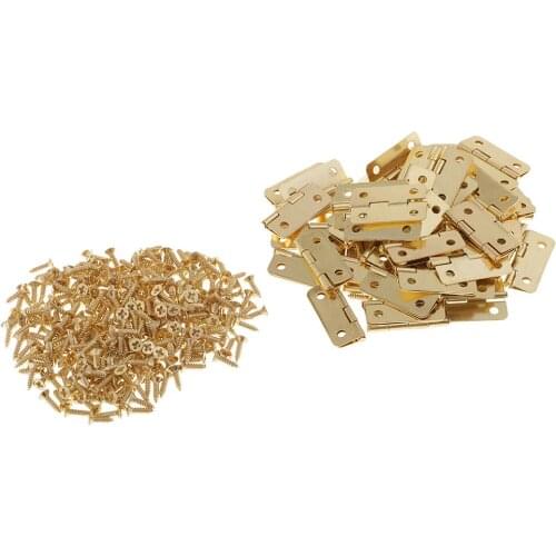 50x Mini Retro Jewelry Box Gate Door Hardware Folding Butt Hinges With Screw