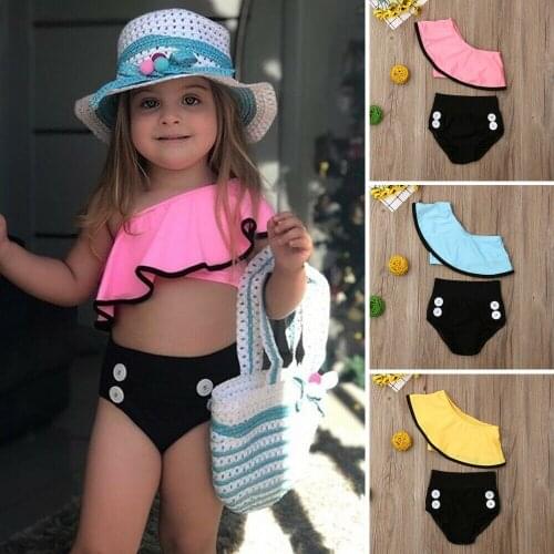 AU Summer Toddler Kids Baby Girls Swimsuit Flower High Waist Sweet Summer Beachwear Swimwear Swimming Bikini Bathing Suit