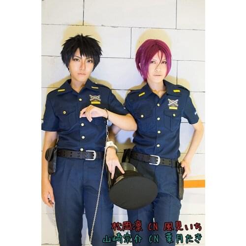Free! Iwatobi Swim Club Rin Matsuoka Yamazaki Sosuke Cosplay Costume Police Uniform with hat