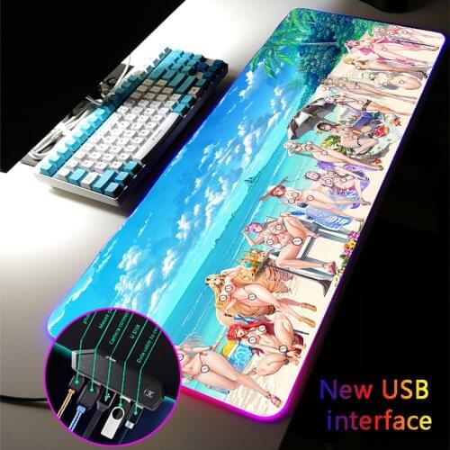 Anime Sexy Girl Large RGB Gaming Mouse Pad Multi-interface Four USB Docking Dock USB HUB Typec Interface Gamers DeskMat MousePad