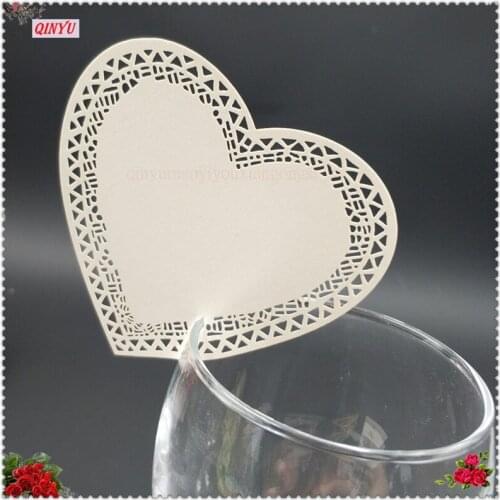 100pcs Paper Cards New Love Heart Place Escort Christmas Decorations Wine Glass Card Cup Wedding Party Decoration 6ZSH864