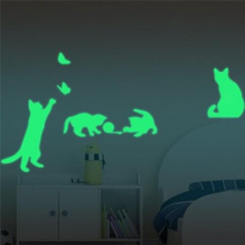 Cat Play With Butterfly Switch Decoration Sticker Luminous Wall Stickers Kids Children Bedroom Living Room Bed Decor Glow Decals