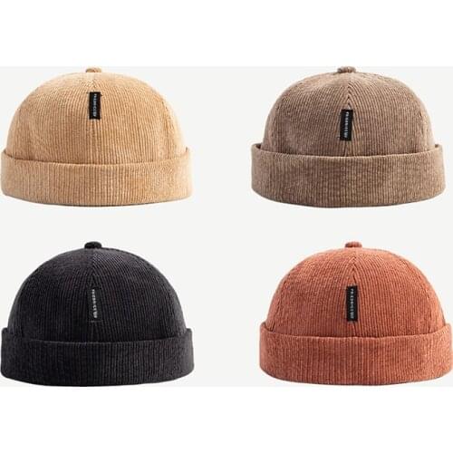 Men Hats Women Docker Cap Beanie Sailor Worker Hat Rolled Cuff Retro Brimless Adjustable Hip Hop Harajuku Casual