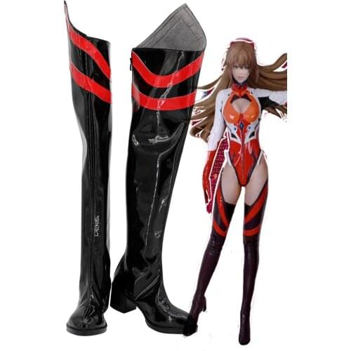 EVA Asuka Langley Soryu Cosplay Boots Over Knee Black Shoes Custom Made Any Size