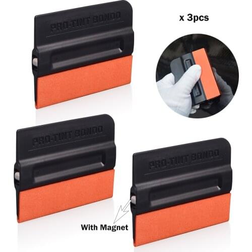 FOSHIO 3pcs Vinyl Car Wrapping Carbon Fiber Film Magnetic Scraper Window Tint Bondo No Scratch Suede Felt Squeegee Wrap Tool