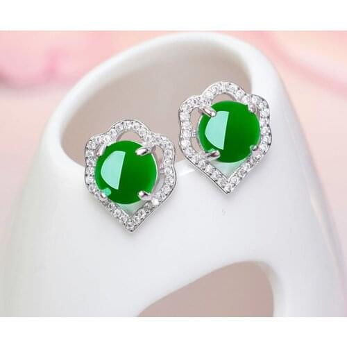 Chinese Natural Jade Green Hand-carved Plum Blossom Earrings Fashion Boutique Jewelry Men and Women Earrings Popular Gifts