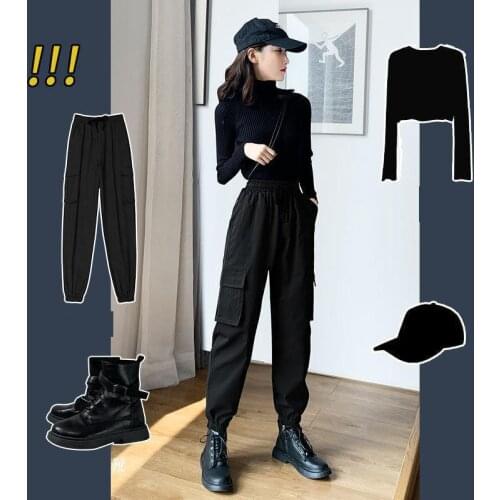 Summer Black Overalls Pants Women Spring Summer High Waist Slim Casual Drawstring Sports Loose Legged Capris Pants Women