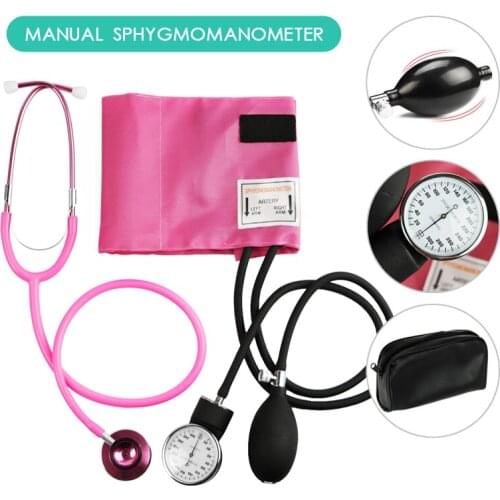 Medical Pink Blood Pressure Monitor BP Cuff Manometer Arm Aneroid Sphygmomanometer with Cute Dual Head Cardiology Stethoscope