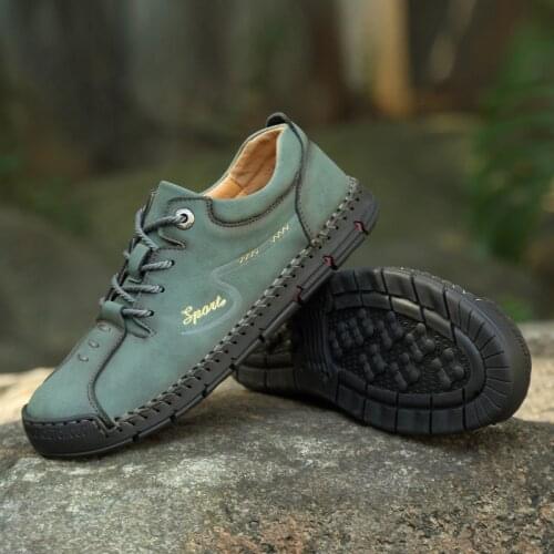 Leather Mens Casual Shoes Large Size 48 Handmade Shoes Outdoor Hiking Sports Shoes Breathable Comfortable Men Shoes 2020 New