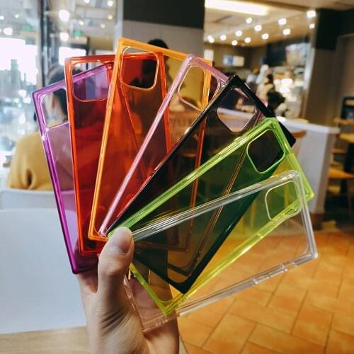 Phone Case For iphone 11 12 Mini Pro Max X XR XS Max 6 7 8 Plus SE 2020 Square Fluorescent Color Transparent Soft Silicone Cover