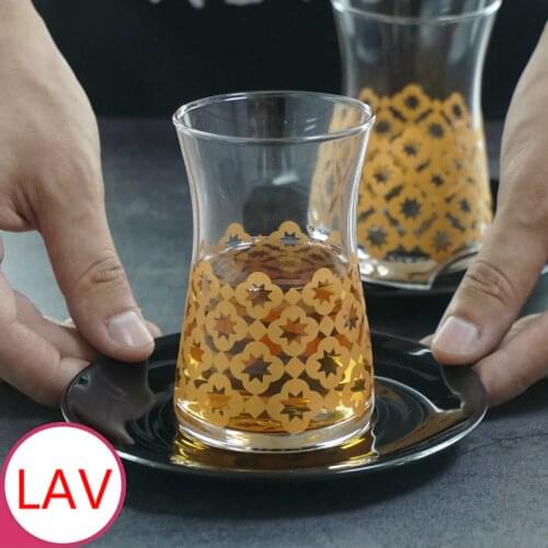 LAV Eastern Europe Court Style Gold Applique Turk Kahvesi Black Tea Cup Plate Set Noble Elegant Teacups Coffee Espresso Glass