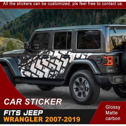 Car Stickers Side Body Mud Tire Tracks Graphic Vinyl Car Decals Custom Fit For Jeep Wrangler Wrangler JK Unlimited 2007-2019