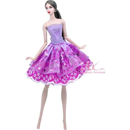NK 1 Pcs Fashion Dancing Dress For Barbie Doll Purple Lace Skirts Elegant Clothes Outfit For 1/6 Doll Accessories