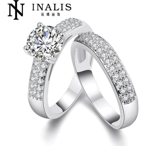 2016 new yellow rose gold color ring set zircon for women wedding jewelry Wholesale Rhinestone red stone