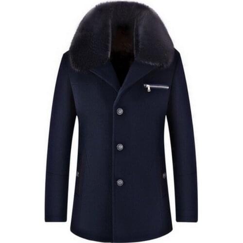 2020 New Winter Thick Warm Lining Coats Fashion Solid Fur Collar Outerwear Casual Single Breasted Pocket Zipper Long Woolen Coat