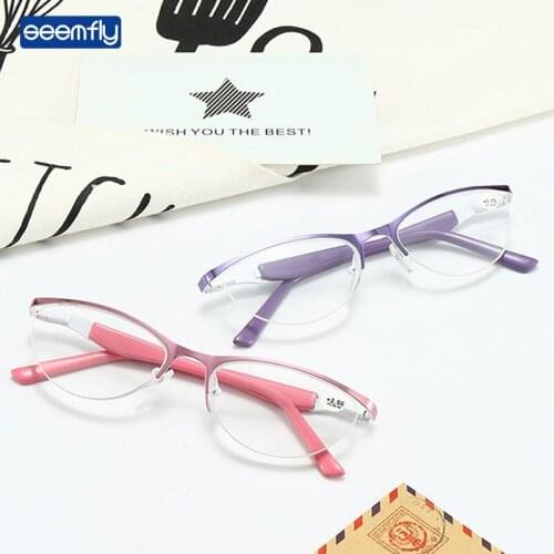 Seemfly Metal Lady Trend Two-color Electroplating Glasses Frame Spring Leg Half Frame Anti-blue Ray Cat Eye Plain Glasses Unisex
