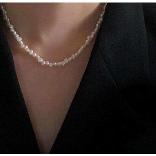 4x5mm white baroque flat Pearl necklace gold clasp natural Freshwater PEARL Women Jewelry 17'' 43cm 35cm