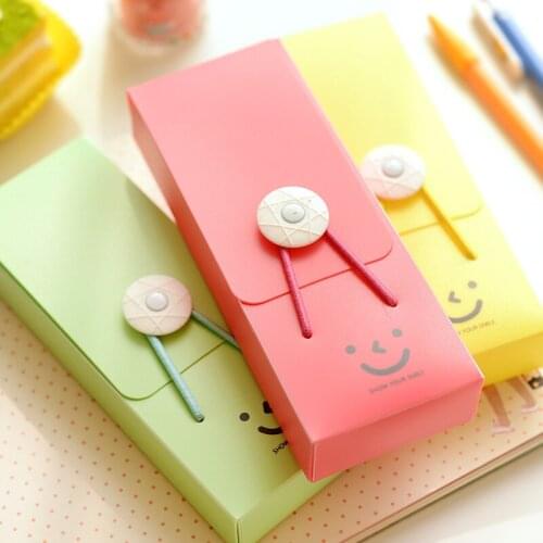 High quality creative candy color pencil case smile tower buckle rope stationery PVC box girl pencil stationery student bag