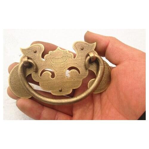 All copper Chinese antique bats pure copper cross hand antique furniture copper fittings drawer cupboard