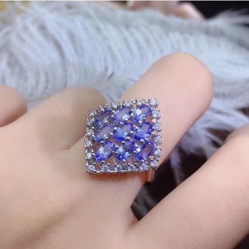 Popular design, fan shape, natural tanzanite ring, 925 silver, precious stones, gem shop monopoly