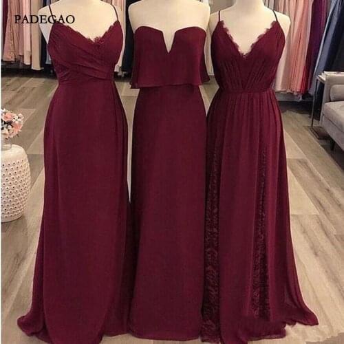Simple Burgundy Chiffon Bridesmaid Dresses for Wedding Party A Line Straps V Neck Lace Up Bridemaids Dress