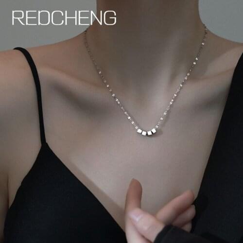 REDCHENG 925 Sterling Silver Small Cubes Necklaces for Women INS Fashion Simple Elegant Geometric Anniversary Fine Jewelry Gifts