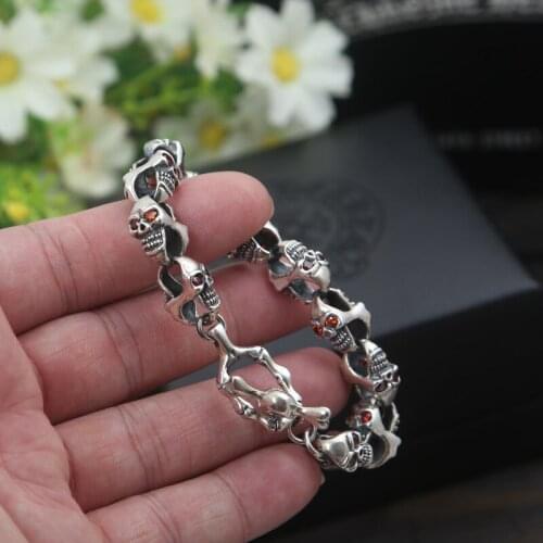 Starfield S925 Sterling Silver Jewelry Men Silver Thai Silver Zircon Eye Skull Bracelet&Bracelet Homme