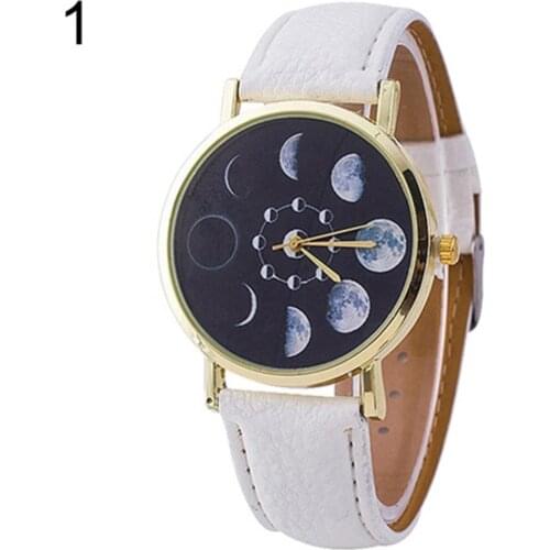 Unisex Moon Phase Astronomy Space Watch Faux Leather Band Quartz Wrist Watch