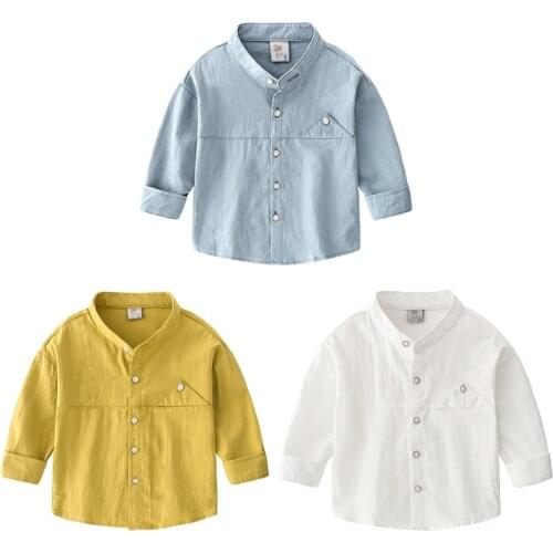 Spring Autumn Baby Boy Shirt Long Sleeve Blouse Solid Print Loose Shirts Kids Tops Children Casual Blouse Kids Clothing 2-8 Year