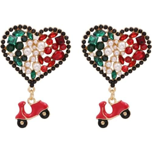 Colorful Big Love Heart Crystal Drop Earrings Long Statement Rhinestone Red Car Accessories Ear Jewelry For Women Summer Brincos