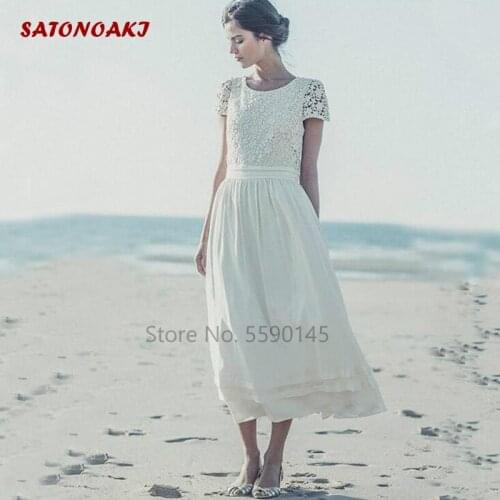 2020 New Boho Beach Wedding Dress Lace Short Sleeve A Line Charming Bridal Gown Custom Made Vestido De Novia Robe Mariage Online