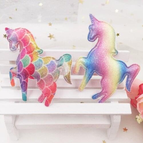 10pcs Glitter Padded Fabric Colorful Unicorn Applique Making Children Hair Clip Accessories DIY Craft Supplies