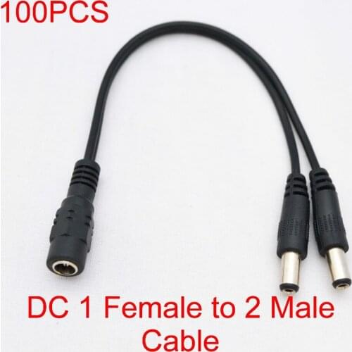 High quality 100PCS DC Power Splitter Adaptor Cable 5.5x2.1mm 1 Female to 2 Male for CCTV Free Shipping