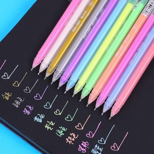 12color Highlight Color Highlighter Sketch Markers Art Markers Color DIY Graffiti Marker for Black Paper Manga Painting Supplies