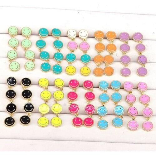 5Pair Enamel Smile face earrings Color Neon happy face dangle earrings Round earrings for women Party Fashion Jewelry