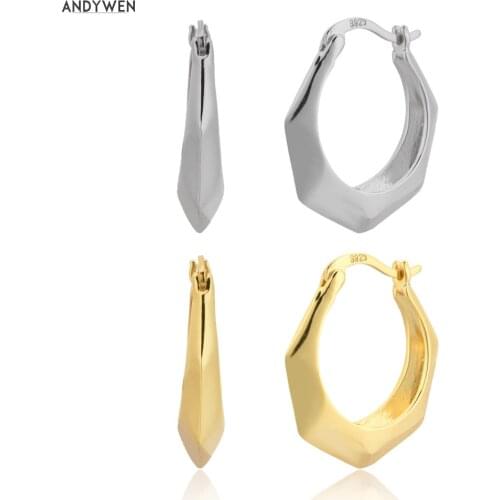 ANDYWEN 925 Sterling Silver Middle Big Hoops Earring Piercing Huggies Circle Round Jewelry 2020 Rock Punk Party Slim Jewelry