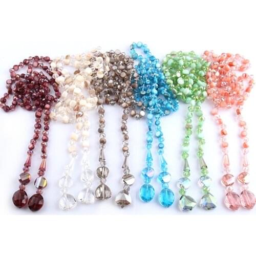 Free Shipping Fashio Long Knotted Halsband Gray Color Crystal and Shell Pendant Necklace