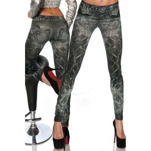 Seamless knit jeans tattoo painted messy printing pants & capris tight&sexy black women pants