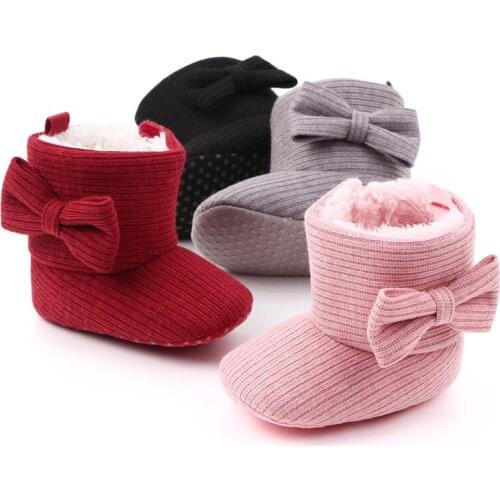 Infant Booties Toddler Baby Girls Shoes Soft Sole Booty Winter Warm Snow Boots Bows Shoes Newborn Footwear for 1 Year Old