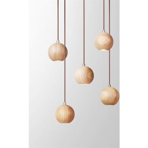 Nordic ball wood pendant lights living room aisle bedroom bedside long line single lamps dining room hanging lights de lighting