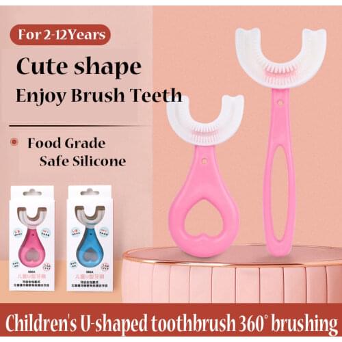 Children Infant Toothbrush 360 Degree U-shaped Mouth-Cleaning Silicone Clean Brushing Kids Teeth Dental Care Hand-Held Version
