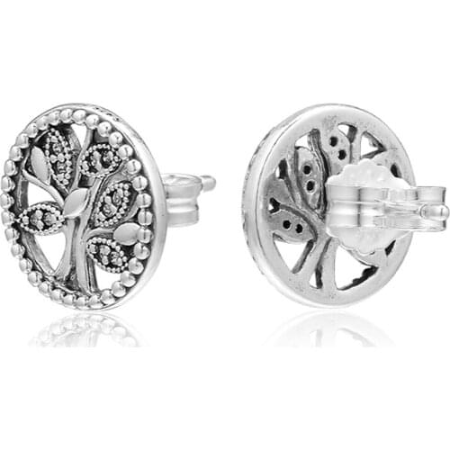 Signature Trees of Life Stud Earrings 100% 925 Sterling-Silver-Jewelry with Clear CZ Free Shipping