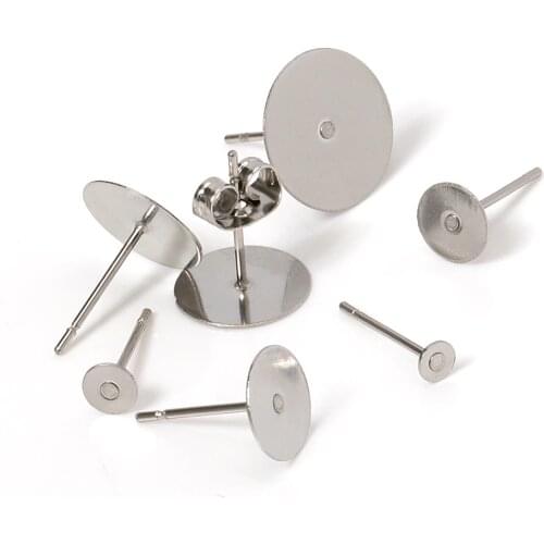 100pcs/lot 316L Stainless Steel Earring Studs DIY Ear Blank Post Pins 3-12mm Flat Round Tray Base Ear Jewelry Making Components