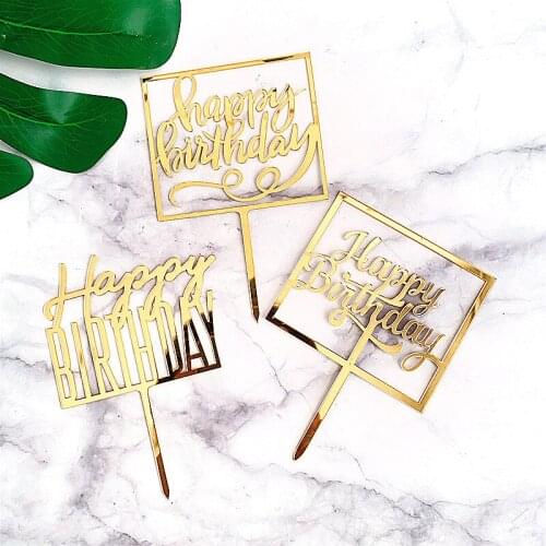 Ins Rose Gold Square Happy Birthday Acrylic Cake Decoration Card Cake Topper Baking Cake Plugin Birthday Party Decorations