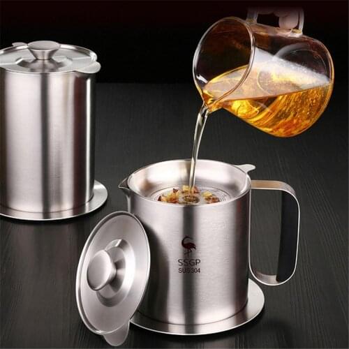 1L/1.5L Stainless Steel Oil Strainer Pot Container Jar Storage Can With Filter Cooking Oil Pot For Storing Frying Oil And Cook