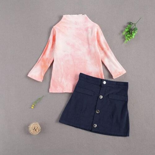 Newborn Infant Outfits 2Pcs Sets Long Sleeve Dye Printed Pullover +Buttons Dress Children Outwear Fashion Baby Girls Clothes