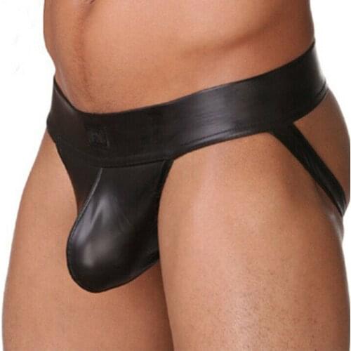 Faux Leather Mens Jockstrap Underwear Erotic Panties Sexy Lingerie Hot Sexy Males Thongs Underwear