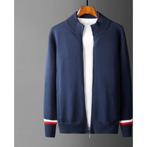 Mens cardigan zipper collar spring fall knitwear casual fashion best sweater jacket mens 100% cotton 3XL