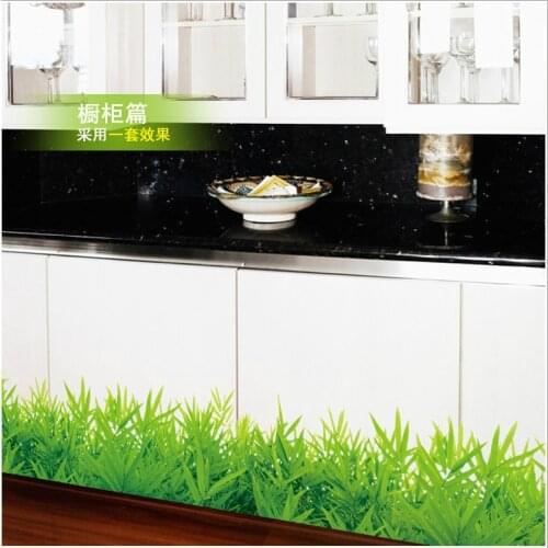 Fresh color green grass plant waist line paint wall sticker home decor skirting line for bathroom kitchen living room window art