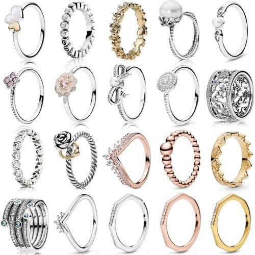 NEW 2019 100% 925 Sterling Silver Rose Gold Princess Wishbone Forget Me Not Ring for Europe Women Original Fashion Jewelry Gift